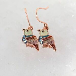 Vintage Inspired Boho Colorful Rhinestone Bird Whimsy Earrings